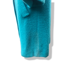 Load image into Gallery viewer, 60’s Turquoise Mohair Pure Wool and Silver Fox Fur “Pour LIlli Ann Paris” Collection Boat Neck Trapeze Swing Coat