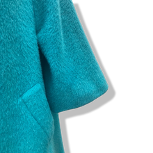 Load image into Gallery viewer, 60’s Turquoise Mohair Pure Wool and Silver Fox Fur “Pour LIlli Ann Paris” Collection Boat Neck Trapeze Swing Coat