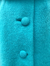 Load image into Gallery viewer, 60’s Turquoise Mohair Pure Wool and Silver Fox Fur “Pour LIlli Ann Paris” Collection Boat Neck Trapeze Swing Coat