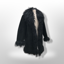 Load image into Gallery viewer, Black Suede Curly Lamb Mongolian Shearling Oversized Coat