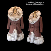 Load image into Gallery viewer, Massive Fox Fur Coat Brown Wool Coat Mod 60s Belted Silver Norwegian Fox Fur M/L