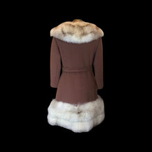 Load image into Gallery viewer, Massive Fox Fur Coat Brown Wool Coat Mod 60s Belted Silver Norwegian Fox Fur M/L