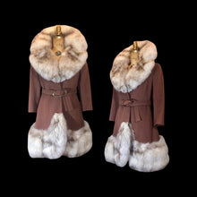 Load image into Gallery viewer, Massive Fox Fur Coat Brown Wool Coat Mod 60s Belted Silver Norwegian Fox Fur M/L