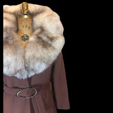 Load image into Gallery viewer, Massive Fox Fur Coat Brown Wool Coat Mod 60s Belted Silver Norwegian Fox Fur M/L