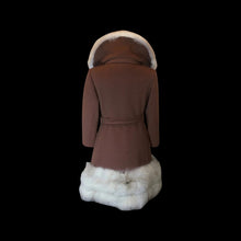 Load image into Gallery viewer, Massive Fox Fur Coat Brown Wool Coat Mod 60s Belted Silver Norwegian Fox Fur M/L