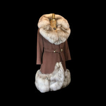 Load image into Gallery viewer, Massive Fox Fur Coat Brown Wool Coat Mod 60s Belted Silver Norwegian Fox Fur M/L