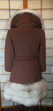 Load image into Gallery viewer, Massive Fox Fur Coat Brown Wool Coat Mod 60s Belted Silver Norwegian Fox Fur M/L