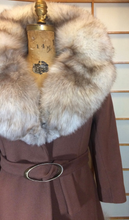 Load image into Gallery viewer, Massive Fox Fur Coat Brown Wool Coat Mod 60s Belted Silver Norwegian Fox Fur M/L