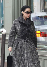 Load image into Gallery viewer, 1940s 1950s New Look Lilli Ann Black Wool Princess Couture Coat Pinup Flecked Wool and Velvet Massive Collar Small Fit and Flare S/M