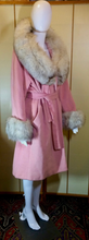 Load image into Gallery viewer, 50s 60s Baby Pink Lilli Ann Fox Fur Coat Silver Norwegian Fox Fur Wool, Belted S/M/L Swing/Princess