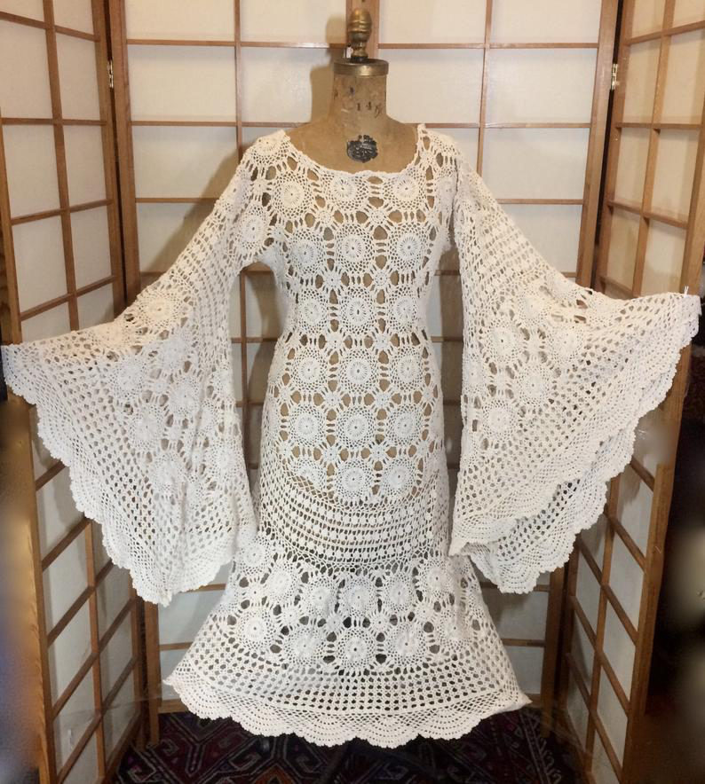White crochet sales dress with sleeves