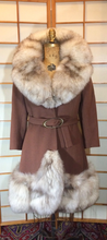 Load image into Gallery viewer, Massive Fox Fur Coat Brown Wool Coat Mod 60s Belted Silver Norwegian Fox Fur M/L