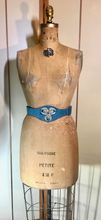 Load image into Gallery viewer, Turquoise Blue Suede Henryks Bijoux Made in Austria Cinch Belt 80s 90s Art Deco Style Jeweled Couture Crystals  Up to 28"