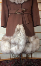 Load image into Gallery viewer, Massive Fox Fur Coat Brown Wool Coat Mod 60s Belted Silver Norwegian Fox Fur M/L