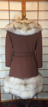 Load image into Gallery viewer, Massive Fox Fur Coat Brown Wool Coat Mod 60s Belted Silver Norwegian Fox Fur M/L