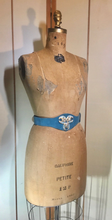 Load image into Gallery viewer, Turquoise Blue Suede Henryks Bijoux Made in Austria Cinch Belt 80s 90s Art Deco Style Jeweled Couture Crystals  Up to 28"