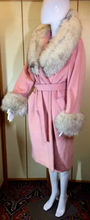 Load image into Gallery viewer, 50s 60s Baby Pink Lilli Ann Fox Fur Coat Silver Norwegian Fox Fur Wool, Belted S/M/L Swing/Princess
