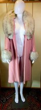 Load image into Gallery viewer, 50s 60s Baby Pink Lilli Ann Fox Fur Coat Silver Norwegian Fox Fur Wool, Belted S/M/L Swing/Princess
