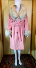 Load image into Gallery viewer, 50s 60s Baby Pink Lilli Ann Fox Fur Coat Silver Norwegian Fox Fur Wool, Belted S/M/L Swing/Princess