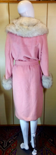 Load image into Gallery viewer, 50s 60s Baby Pink Lilli Ann Fox Fur Coat Silver Norwegian Fox Fur Wool, Belted S/M/L Swing/Princess