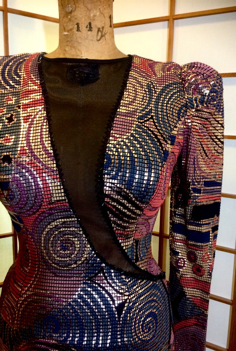 80s 90s Dress Asian Mosaic Metallic Dress Copper Metallic Italian Made High Glam Couture Shiny Dress Xs 80s 90s Dress Asian Mosaic Metallic Dress Copper Metallic Italian Made High Glam Couture Shiny Dress Xs
