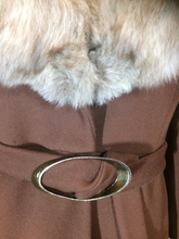 Load image into Gallery viewer, Massive Fox Fur Coat Brown Wool Coat Mod 60s Belted Silver Norwegian Fox Fur M/L