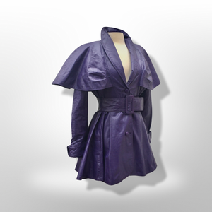 RARE Vintage Women's Coat- 70s 80s Purple Violet Leather Trench Dress Coat Jacket Studio 54 Fit Flare Spy Length 3/4 Princess Price:
