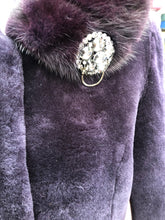 Load image into Gallery viewer, New Shearling and Mink Plum Purple Jeweled Hooded Luxury Coat