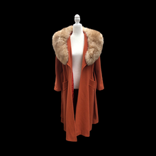 Load image into Gallery viewer, 70’s Vintage Wrap Coat in Fall Autumnal Orange Fit and Flare Princess Wool and Shearling