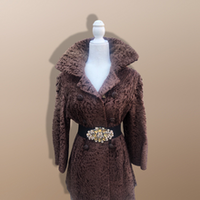 Load image into Gallery viewer, Vintage 60’s 70’s Fur Coat Persian Lamb Astrakhan Norwegian Fox Fur Tiered Jeweled Belt XS