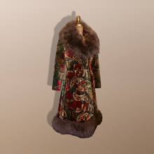 Load image into Gallery viewer, 70’s Vintage Coat Velvet Boho Lamb Shearling Tapestry Coat Gold Bergundy Brocade Carpet Hippy Royalty Penny Lane Almost Famous M Russian Princess matching purse