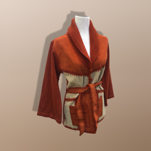 Load image into Gallery viewer, 70’s Vintage Suede Orange Knitted Belted Sweater Jacket Light