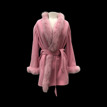 Load image into Gallery viewer, Bill Blass Vintage Pink Wool and Fox Fur Wrap Coat Soft