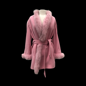 Bill Blass Vintage Pink Wool and Fox Fur Wrap Coat Soft