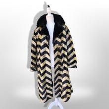 Load image into Gallery viewer, Rare Seal Skin Chevron Coat with Mink Collar Black and White Piano Virtuoso Master Furrier Design