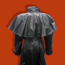 Load image into Gallery viewer, Vintage GLAM 80’s 90’s Rare Leather Long Cape Coat 38”Bust with Wide Belt Fitted and Flared Studio 54 Couture Super Model Runway The Matrix Goth SuperGlam