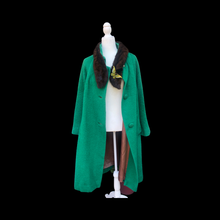 Load image into Gallery viewer, Vintage Women&#39;s Coat- 60s Lilli Ann Emerald Green Mink Wool Swing Coat One Size Fits All Mad Men