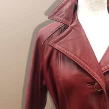 Load image into Gallery viewer, 70’s Vintage Bergundy Leather Jacket Trench Style