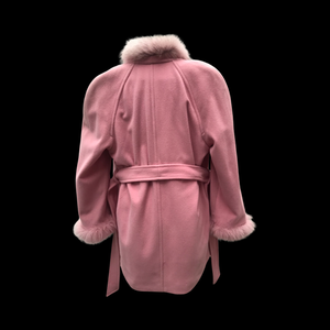 Bill Blass Vintage Pink Wool and Fox Fur Wrap Coat Soft