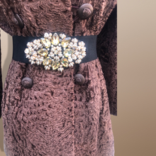Load image into Gallery viewer, Vintage 60’s 70’s Fur Coat Persian Lamb Astrakhan Norwegian Fox Fur Tiered Jeweled Belt XS