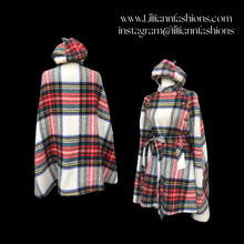 Load image into Gallery viewer, Vintage Red Plaid Set Cape and Beret Cap Pure Virgin Wool from Ireland
