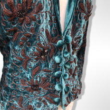 Load image into Gallery viewer, Beaded Teal Blue Vintage Velvet Jacket Blazer