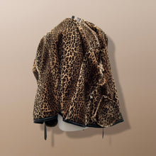 Load image into Gallery viewer, Black Leather Hooded Belted Faux Fur Leopard Pattern Lining Extra Cozy and Oversized