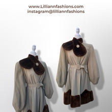 Load image into Gallery viewer, Collectible Rare 30’s early 40’s Coat Cashmere Wool and Scalloped Mouton Fur Balloon Sleeves Fitted and Flared