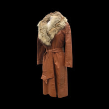 Load image into Gallery viewer, 70’s Vintage Leather Caramel Coat with Fur Collar and Belt