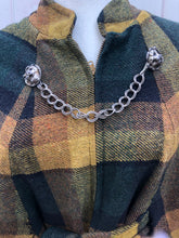 Load image into Gallery viewer, 60’s 70’s Vintage Green Yellow Wool Cape Poncho and Scarf Set Double Lion Chain One Size Fits All