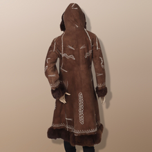 Load image into Gallery viewer, 70’s Penny Lane Brown Hooded Embroidered Suede and Shearling Coat Boho Princess Burning Man Authentic Vintage Hippy Princess