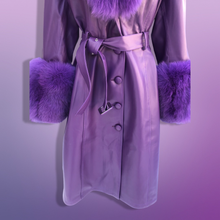 Load image into Gallery viewer, Purple Lamb Leather and Fox Fur Trench Fit and Flare Coat