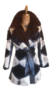 Load image into Gallery viewer, Vintage Women&#39;s Coat- Mod Dramatic 60s Cross Mink White Black Leather Mosaic Geometric Princess Jacket Coat