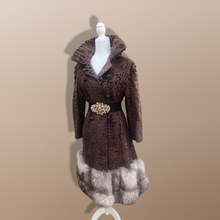 Load image into Gallery viewer, Vintage 60’s 70’s Fur Coat Persian Lamb Astrakhan Norwegian Fox Fur Tiered Jeweled Belt XS